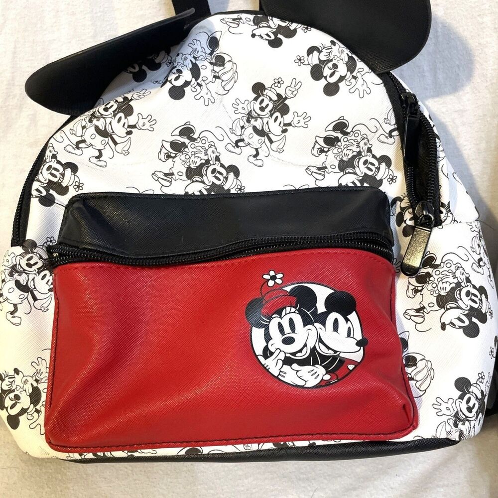Disney Bioworld Mini Backpack Mickey & Minnie Style Print w Ears-smZipBroken